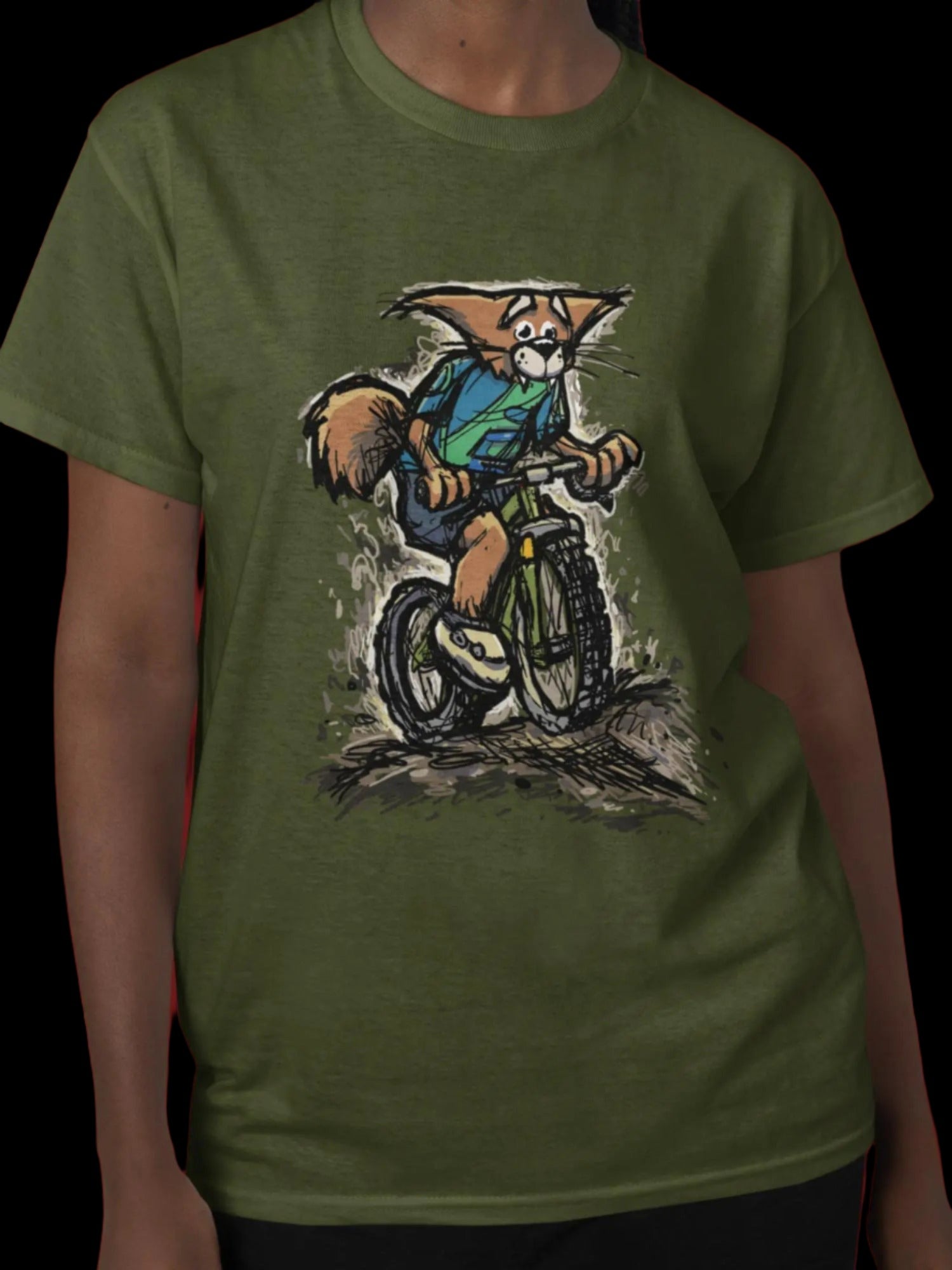 A Fox Racing on a Mountain Bike