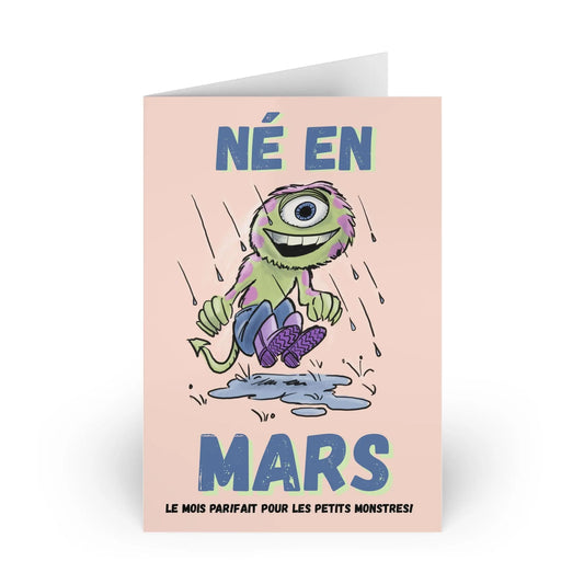 Birthday Greeting Cards for March Babies - Fun Monster Design - 1 or 10 Pack